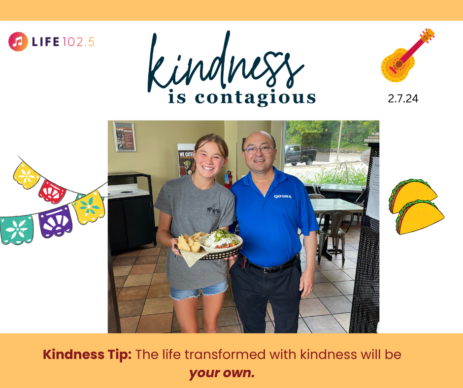 Kindness is contagious girl with a qdoba employee